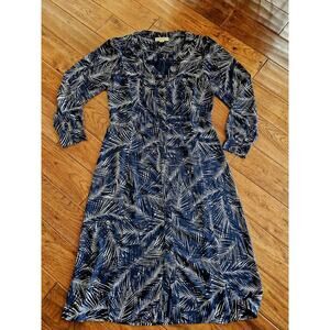 Michael Kohrs Palm Leaf Navy Blue Dress Women's Size L Nautical Tropical...